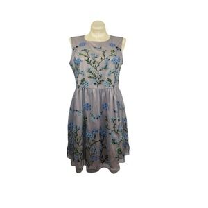Women's Sundance L Sleeveless Dress Mesh‎ Overlay W/ Embroidered Forget Me Nots